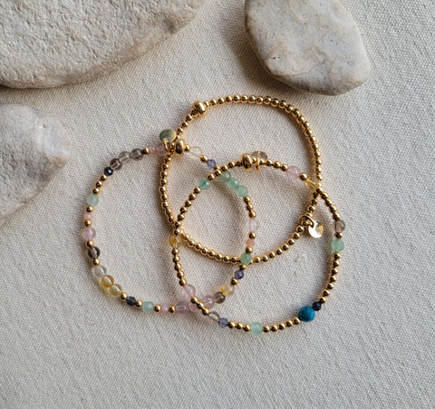 The Wild Garden Stack - Mutli Gem Gold Bracelet Stack